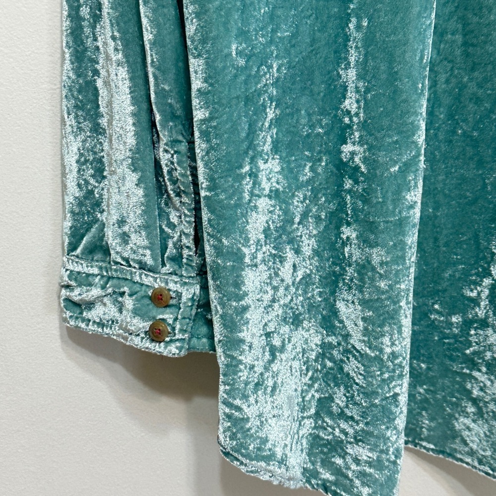 Anthropologie Pilcro Hadley Crushed Velvet Button Down Shirt 18W Aqua Holiday - Picture 10 of 11